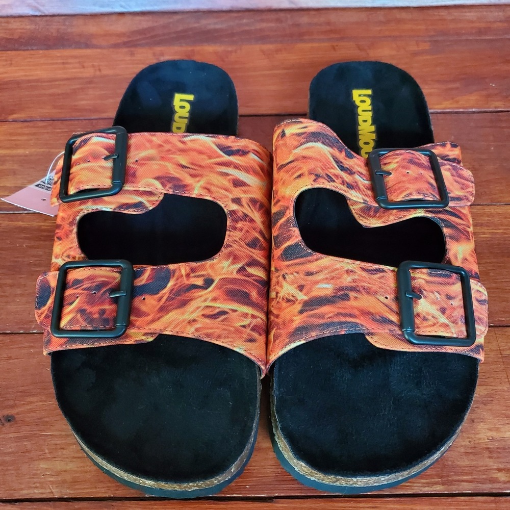 Loudmouth Sandals Slides Men 11 Fire Flames Frankie Buckle Slip On‎ Casual Beach - Picture 3 of 9